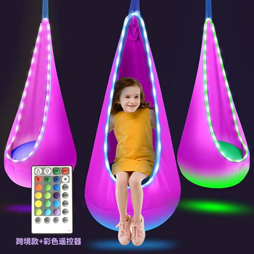 新款直销新款儿童吊椅欧美便携降落伞布秋千床室内庭院创意款带充