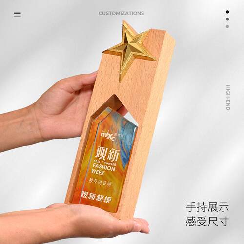 实木奖杯设计创意水晶退休纪念品新款志愿者档大气荣誉奖牌刻字