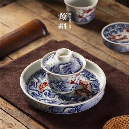 青花瓷壶承壶垫干泡盘高端精致盖碗托盘景德镇陶瓷青花茶承干泡台
