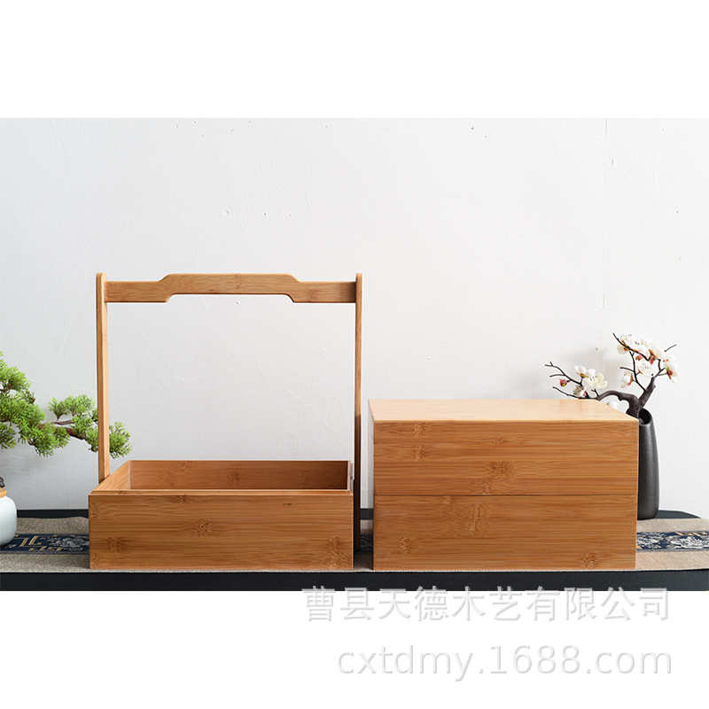 木质食盒 实木提盒 竹木提篮盒包装礼品盒新中式木制收纳包装木盒