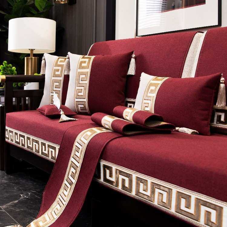 新中式棉麻沙发垫四季通用实木沙发座垫结婚喜庆防滑红色垫子套罩,居家布艺,沙发套,淘宝优惠券,粉丝福利购,淘宝优惠卷