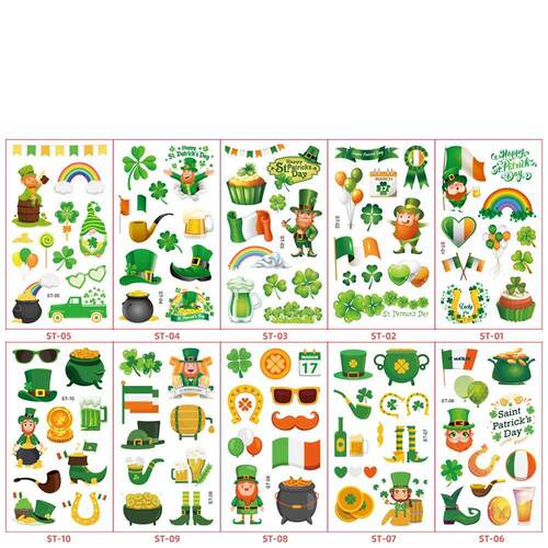 10 Sheets Irish St Patrick’s Day Party Tattoo Shamrock Coin