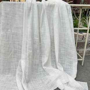 日式竹节纹半透原白侘寂风纱帘设计感麻棉窗帘服装布料