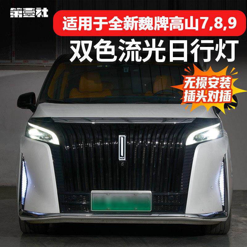 适用魏牌高山升级外观装饰套件发光车标灯流水方向灯侧翼灯改装件