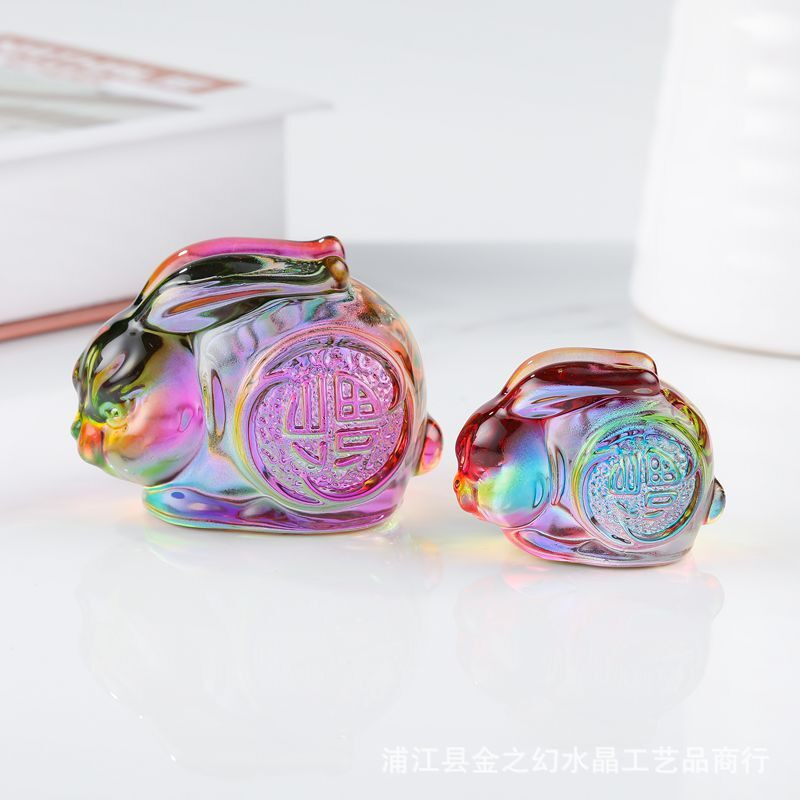 琉璃兔子摆件 水晶小兔子家居兔年新品水晶石紫水晶白水晶
