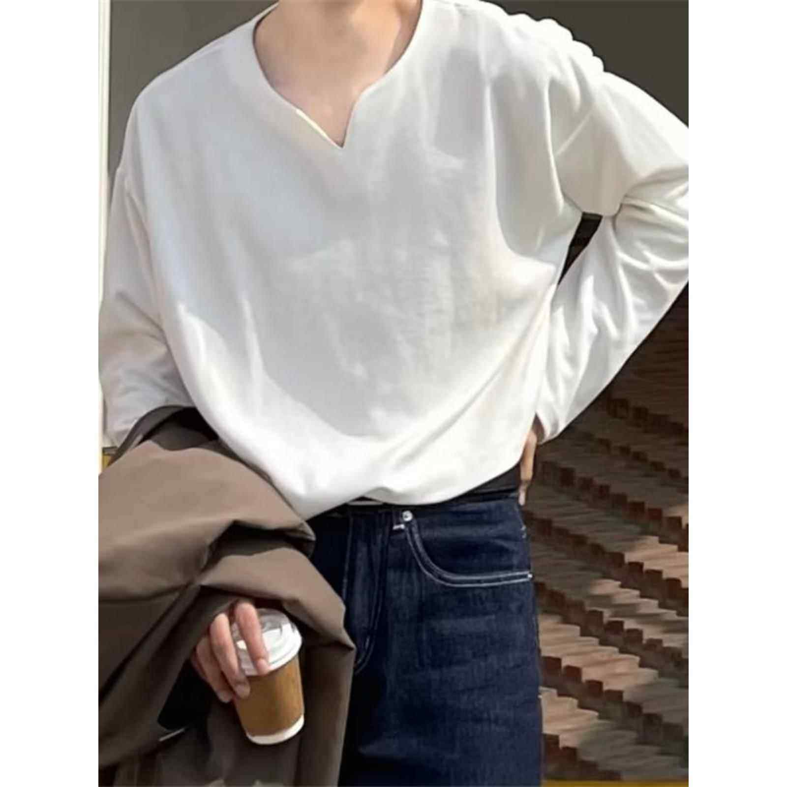 韩版V领感长袖T恤男秋季宽松纯色百搭休闲打底衫内搭0120k,男装,T恤,淘宝优惠券,粉丝福利购,淘宝优惠卷