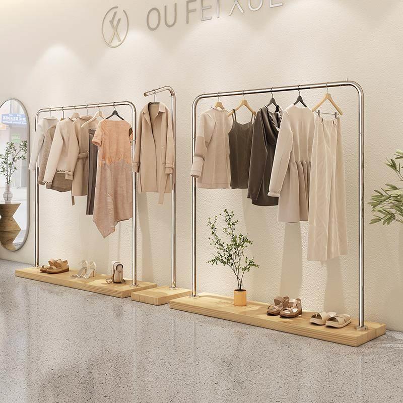 高档服装店实木中岛展示架落地式女装店衣架落地杆挂衣架子专用