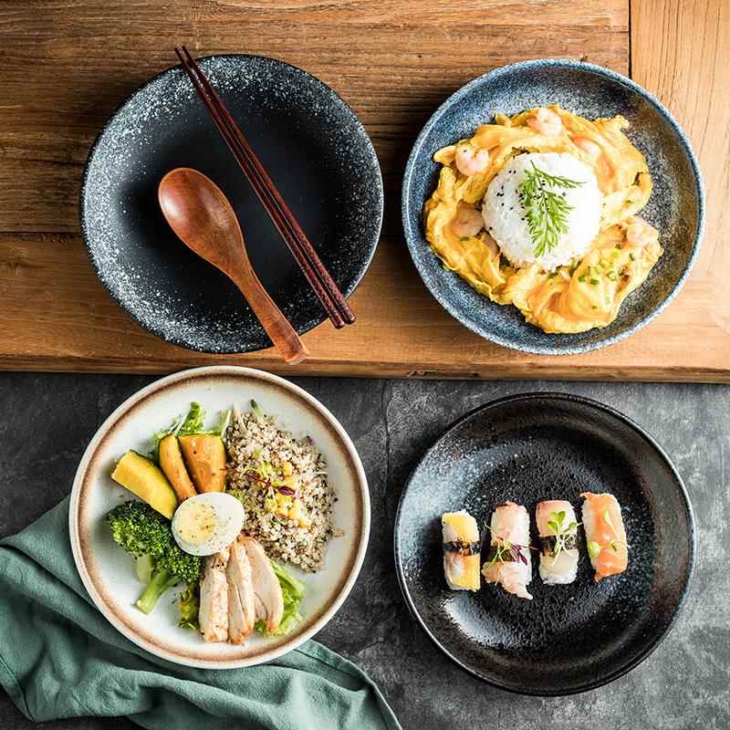 日式饭盘家用料理店西餐盘碗盘汤盘菜盘子早点盘陶瓷平盘餐具套装