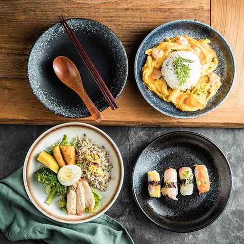 日式饭盘家用料理店西餐盘碗盘汤盘菜盘子早点盘陶瓷平盘餐具套装