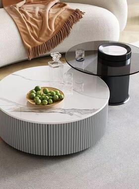 现代茶简约电茶视柜XAX几组合轻奢奶油岩板几桌大风小圆钢化玻璃