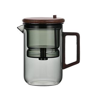 飘逸杯泡茶壶不锈钢配件全玻璃黑胡桃一键控水加厚家用茶水分离杯