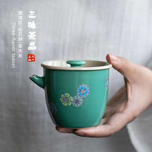 流芳手抓壶 功夫茶具茶壶泡茶器 日式 松石绿陶瓷盖碗手抓壶