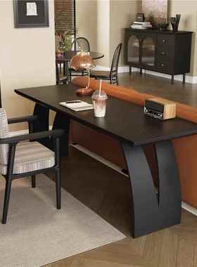 小型横厅家户木用全实学黑色书桌习桌客YRL厅沙发后阅读桌电脑办