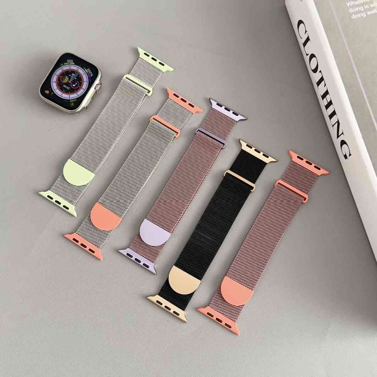 露沫斯适用苹果7手表双节米兰拼色磁吸金属表带Apple Watchse腕带