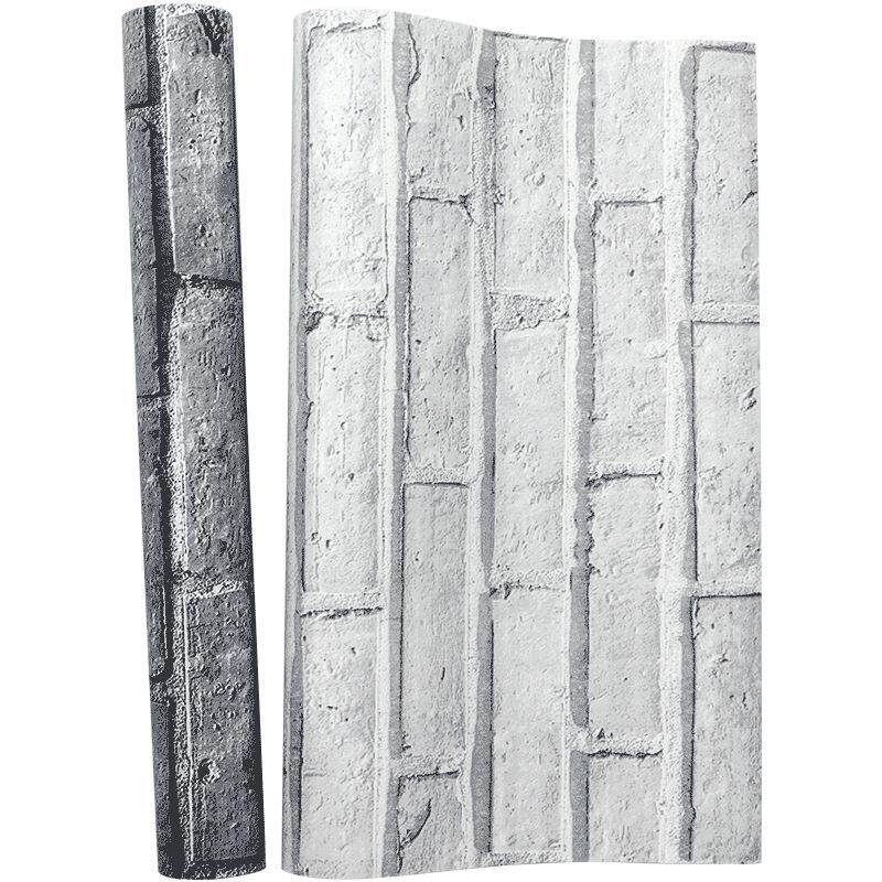 3d立体白色灰色砖纹砖块砖头白砖墙纸复古饭店餐厅背景墙纸非自粘