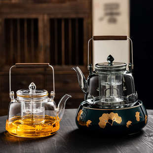 高硼硅玻璃提梁壶煮茶壶蒸煮一体花茶壶电陶炉明火烧水壶泡茶壶