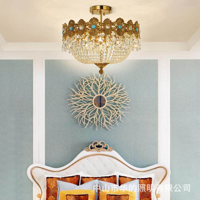 欧式别墅入户门厅卧室书房奢华个性创意灯法式全铜水晶吸顶灯