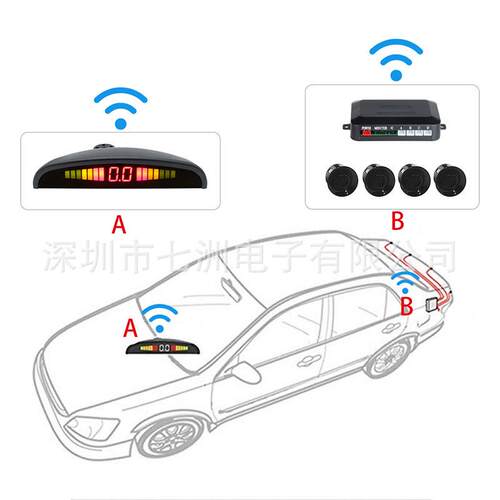 工厂热销LED小月牙四探头四段BIBI声倒车雷达无线简易安装PZ300W