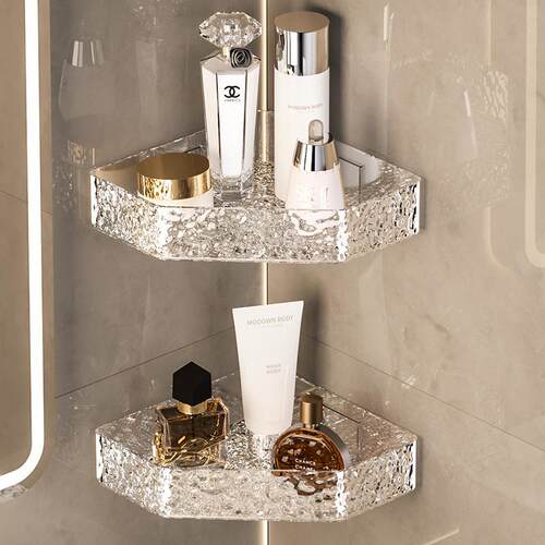 冰川纹浴室置物架墙角免打孔卫生间三角架壁挂式洗漱台浴室收纳架