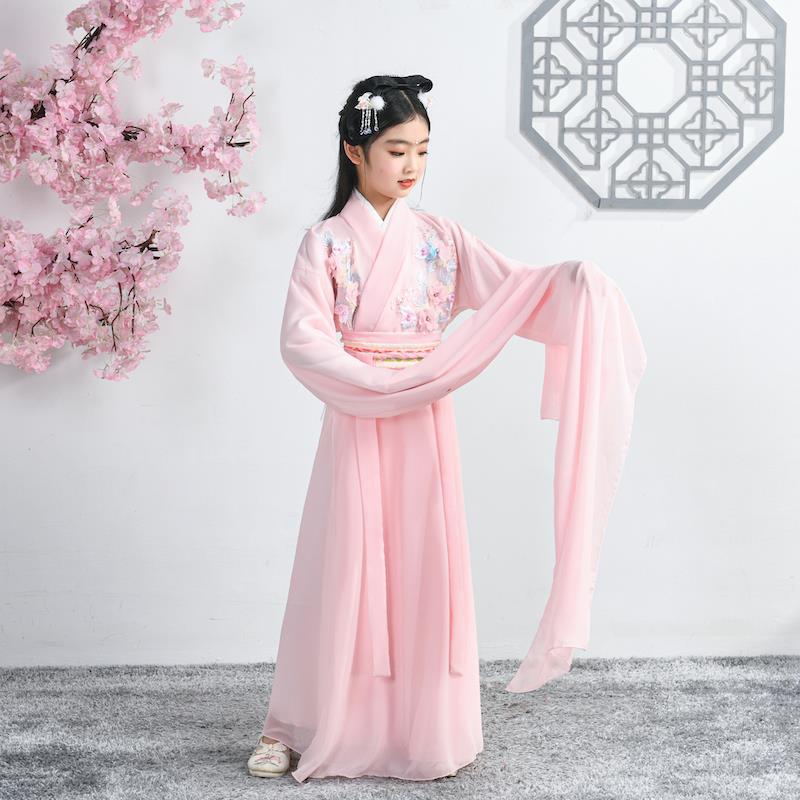 正品水袖戏舞蹈童服女童儿古典红儿童演出服