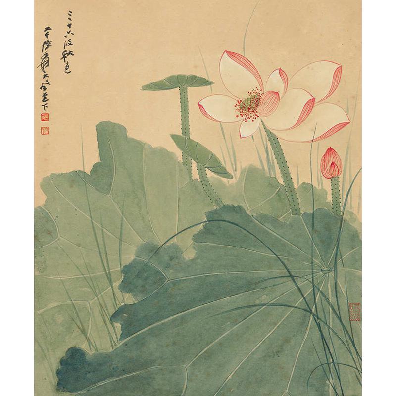 张大千荷花图国画花鸟宣纸微喷打印复制画版画玄关走廊中式装饰画图片