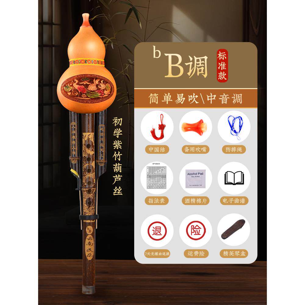 正品天然者葫芦丝乐器学C调初降B防摔儿童小学生专用旗调紫竹楠竹