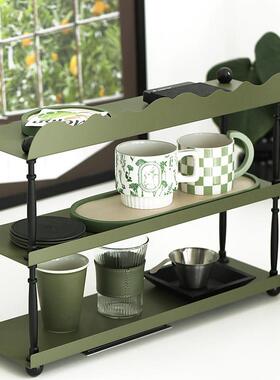 墨绿色三层置物架大容量物架厨房理分层架铁艺桌面HM2313杯整杂架