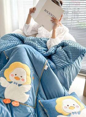 豆绒立体豆OOW贴布绣抱办枕被子用公两室盖毯靠枕午睡折叠被子二