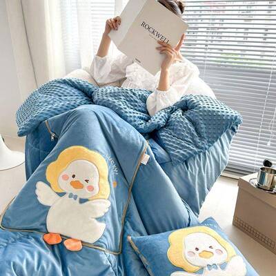 豆绒立体豆OOW贴布绣抱办枕被子用公两室盖毯靠枕午睡折叠被子二