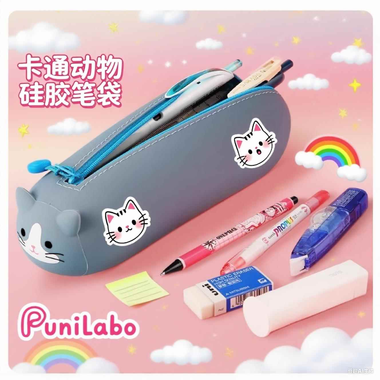 【天猫正品】简约创意时尚袋笔筒文具袋日本硅胶笔袋小学生大容量铅笔盒男女可爱文具盒多功能铅笔