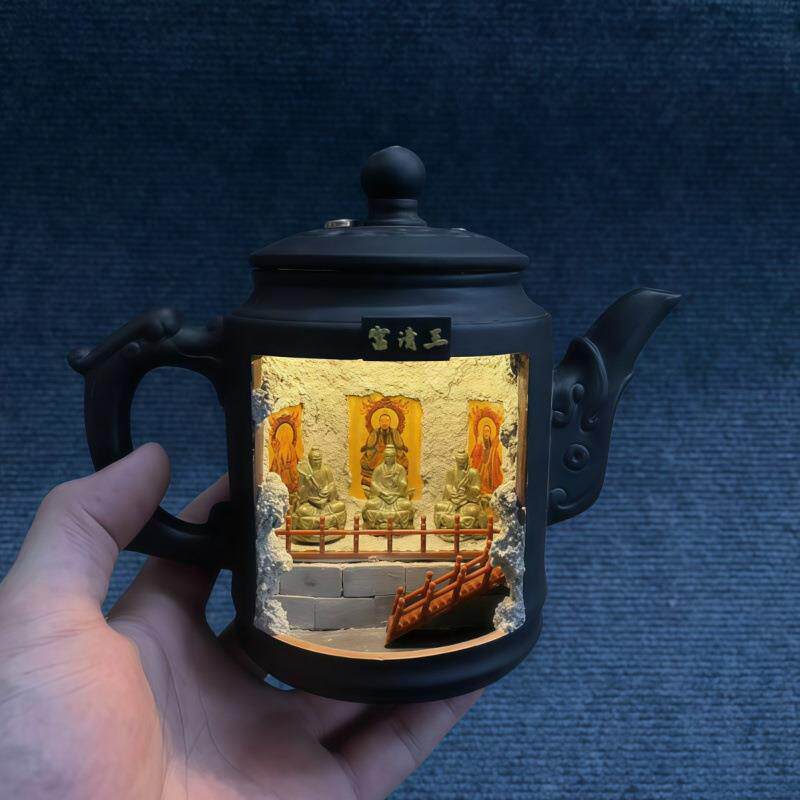 新中式微景观紫砂灯壶财神殿土地庙三清殿陶瓷模型创意茶禅意摆件