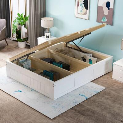 实木榻榻米床架地台无床头松木单人双人床气压收纳高箱储物床箱体