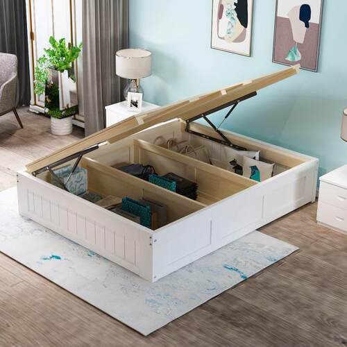 实木榻榻米床架地台无床头松木单人双人床气压收纳高箱储物床箱体