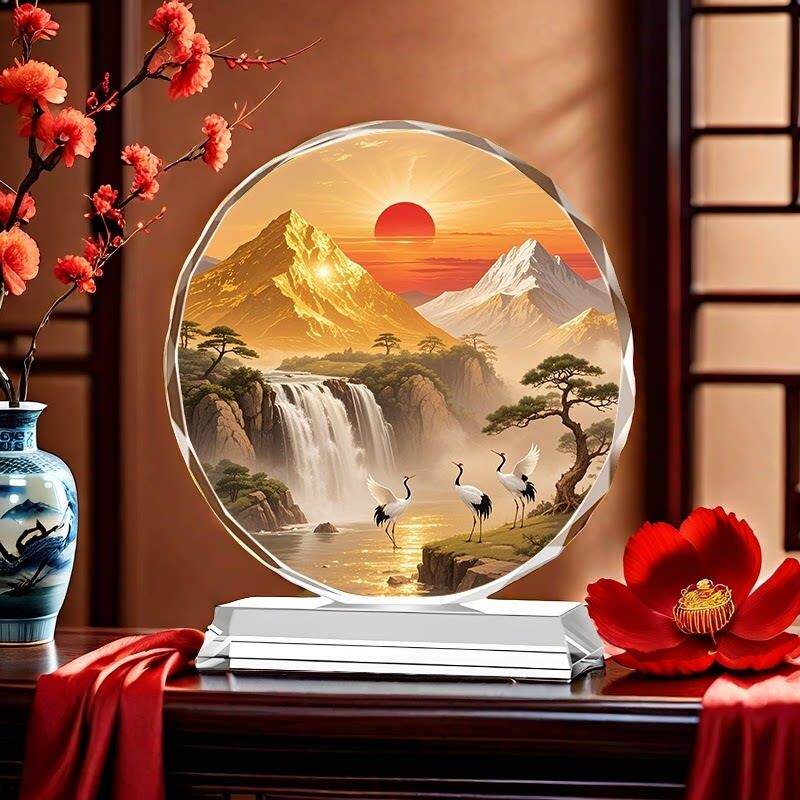 日照金山水晶摆饰客厅乔迁送礼摆台旭日东升玄关办公桌桌面工艺礼