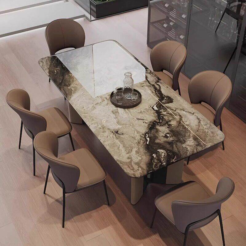 意式轻奢大理石餐桌家用现代简约巴西水墨奢石餐桌长方形餐桌椅子