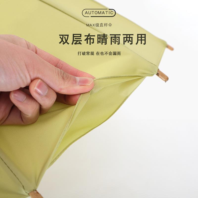 新款直销中国新款16骨双层布雨伞日式复古木质直长柄伞防紫外线晴