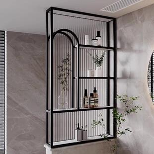 现代简约卫生间金属隔断收纳屏风置物架玄关客厅落地创意玻璃屏风