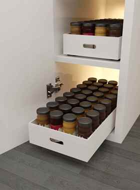 白色压克力抽屉定制整体橱柜内收纳盒置物架厨房拉篮底部免钉轨道