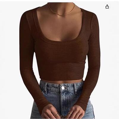 Scoop Neck Women's Going Out Long Sleeve Top Slim Basic