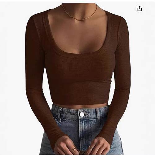 Scoop Neck Women's Going Out Long Sleeve Top Slim Basic