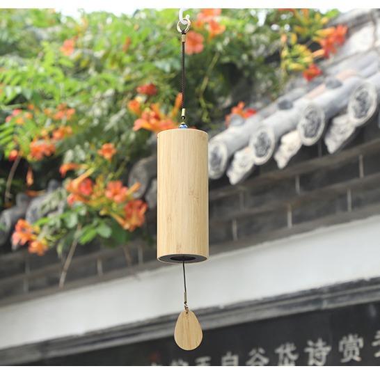 仿古竹子风铃 古风手摇竹筒和弦风铃 原竹色晶石铜金属风铃 G