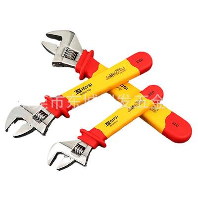 波斯工具VED绝缘活动扳手电工1000V绝缘安装开口扳子活络扳手