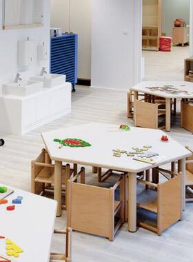 蓝精灵多功能童成儿长宝椅榉木托早教三育面椅VHZ宝扶手椅