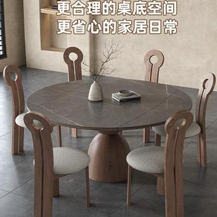 可伸缩两用圆形实岩板餐小851户桌椅组合木现代简约型功能电磁炉