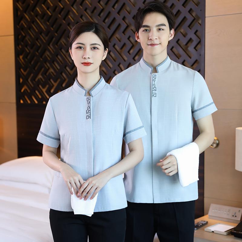 保洁工作服短袖夏装女酒店宾馆客房物业楼层阿姨清洁员PA大码服装