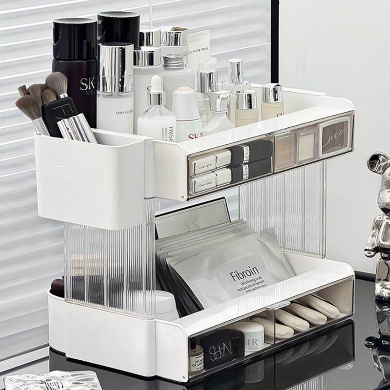 桌面化妆品收纳盒大容量化妆台护肤品香水置物架多功能双层整理架