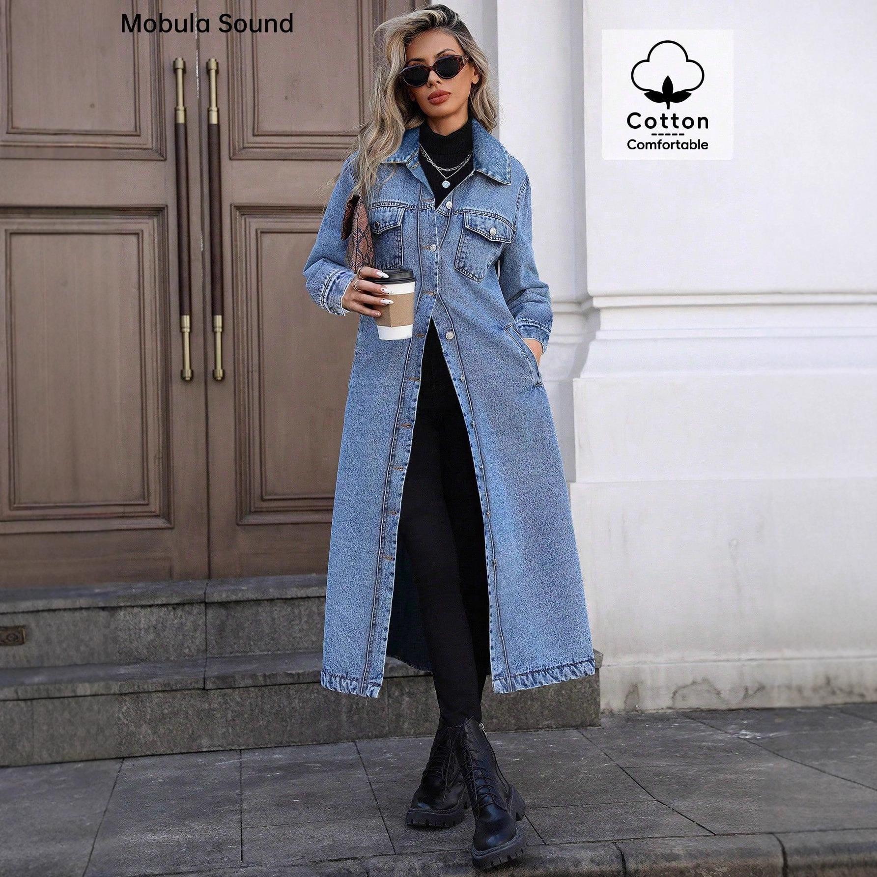 BIGWIG Women's Long Denim Jacket Spring/Autumn Outerwear