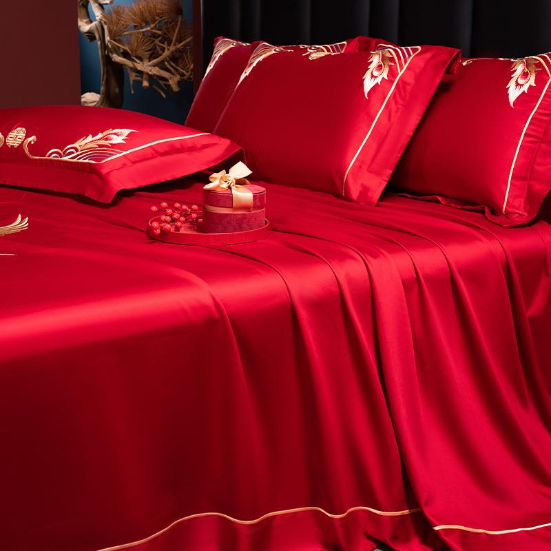 4515168婚三件套全棉喜庆结婚龙凤床上用品纯喜棉婚婚嫁床庆新婚