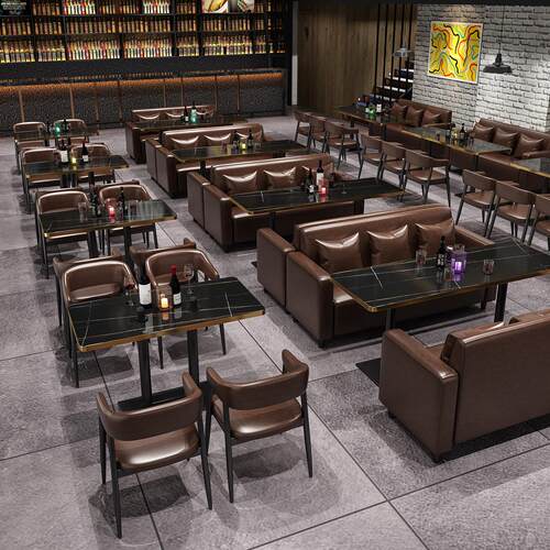 复古清酒吧桌椅组合奶茶甜品烧烤火锅店沙发西餐厅咖啡馆实木卡座