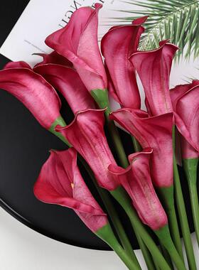 【高端】轻奢紫色马蹄莲假花彷真花塑料花摆件客厅婚礼装饰花婚庆